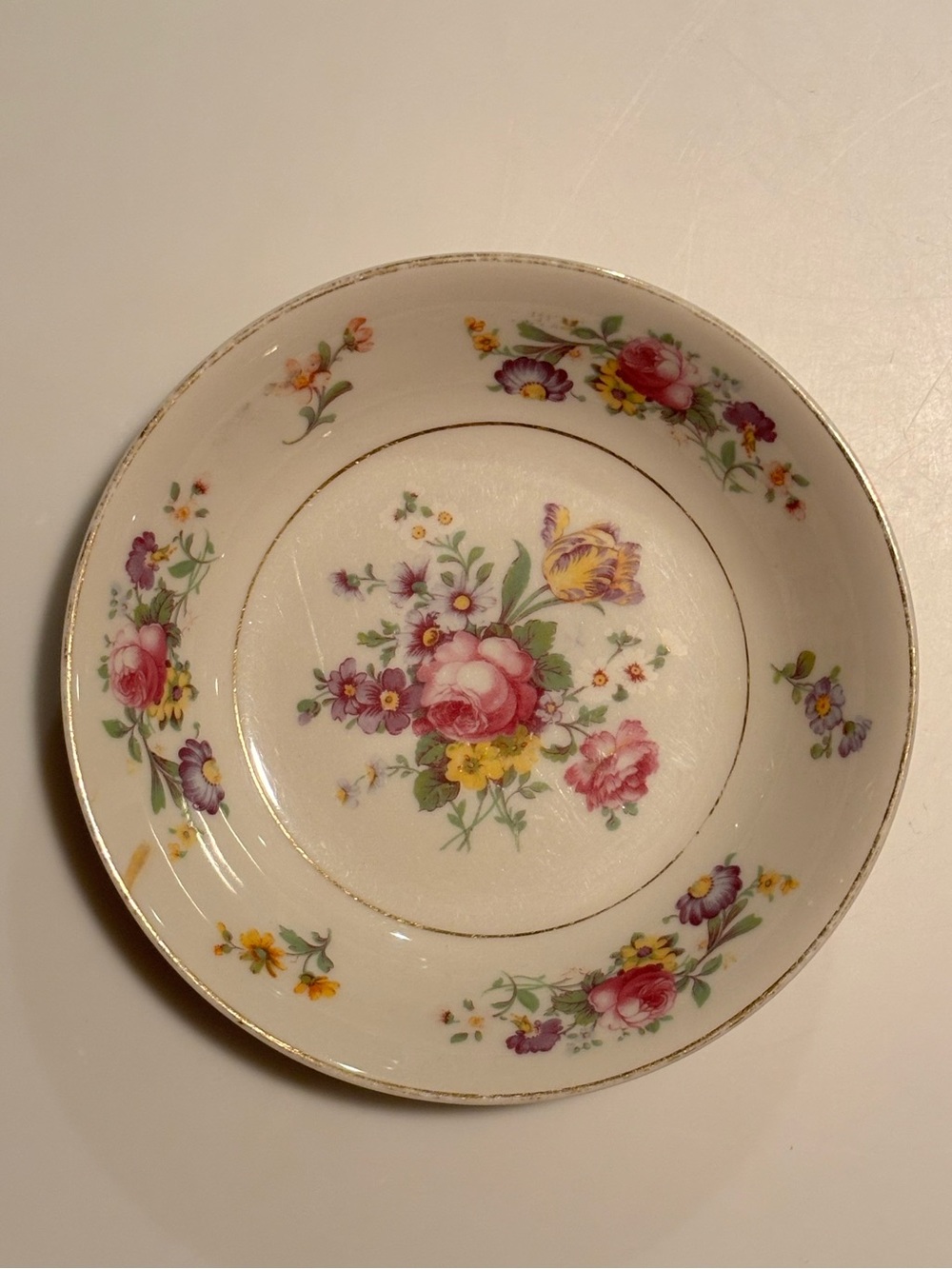 Vintage Syracuse China Sharon Old Ivory 5” Fruit Dessert Bowl Floral Gold USA